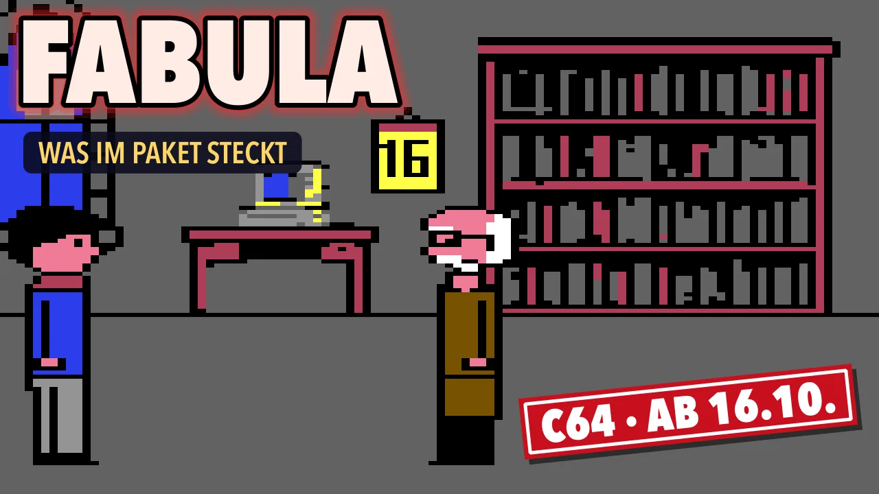 Professor Fledermann und sein Assistent in der Studierstube, an der Wand ein Kalender mit der 16
