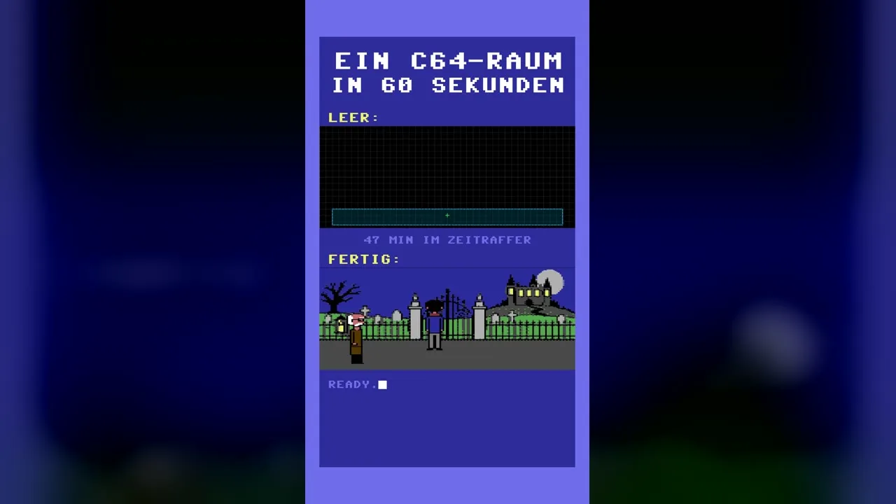 Short: ein FABULA-Raum, oben leer, unten fertig mit Friedhofstor und Figuren